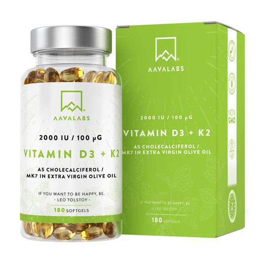 فيتامين د3 + ك2 180 كبسولة - AAVALABS Vitamin D3 + K2 180 Capsules
