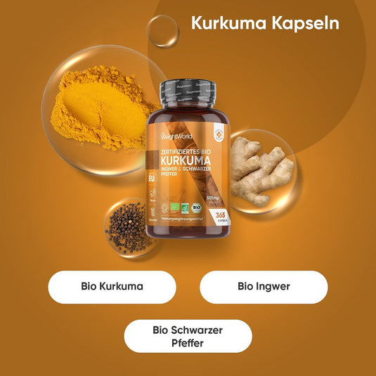 ويت وورلد كركم عضوي مع زنجبيل وفلفل أسود 365 كبسولة - WeightWorld Organic Turmeric with Ginger and Black Pepper 365 Capsules