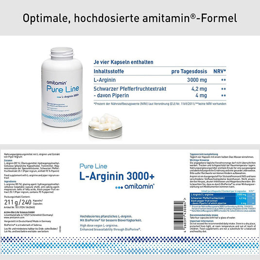 أميتامين إل-أرجنين 3000 بلاس ملج 240 كبسولة - Amitamin L-Arginin 3000+ mg 240 Caps - GermanVit - Saudi arabia