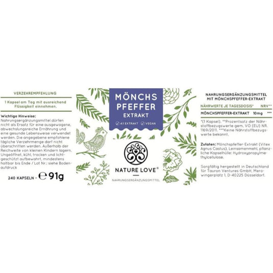 مستخلص عشبة فلفل الراهب 10 ملج 240 كبسولة - NATURE LOVE Monk Pepper Extract 10 mg 240 Caps