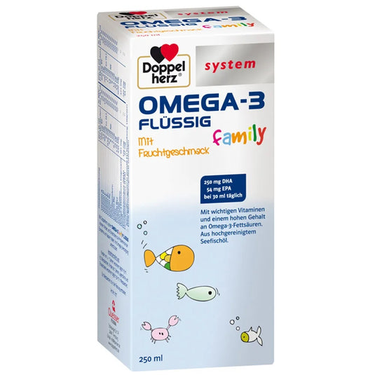 دوبل هيرز أوميجا-3 سائل 250 مل - Doppelherz system OMEGA-3 Liquid Family 250 ml - GermanVit - Saudi arabia