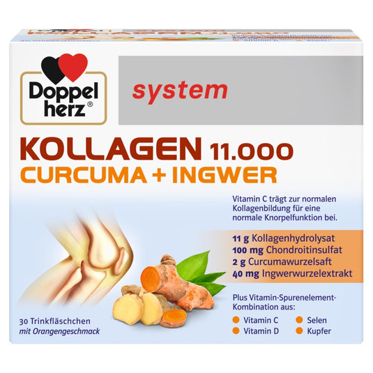 دوبل هيرز كولاجين 11000 ملج مع الكركم والزنجبيل 30 أمبول شراب - Doppelherz system Collagen 11,000 Curcuma + Ginger 30*25 ml Drinking Amp - GermanVit - Saudi arabia