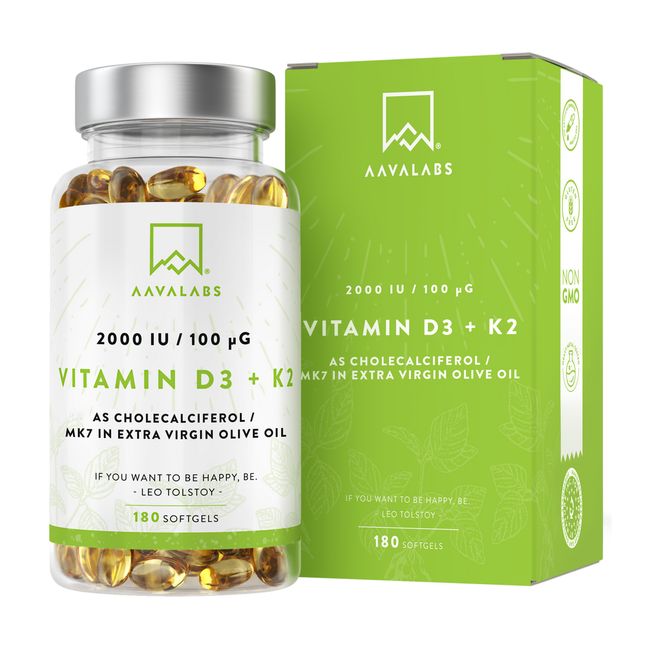 AAVALABS Vitamin D3 + K2 180 Capsules