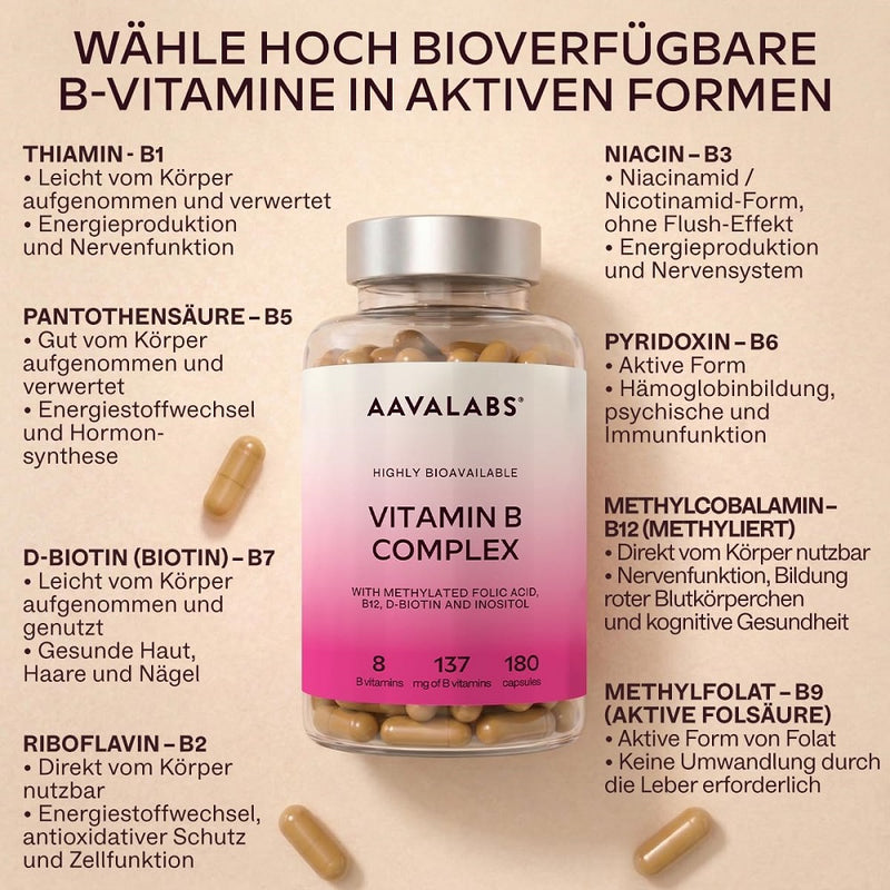 حميل الصورة في عارض المعرض ، فيتامين ب كومبلكس 180 كبسولة - AAVALABS Vitamin B Complex 180 Capsules
