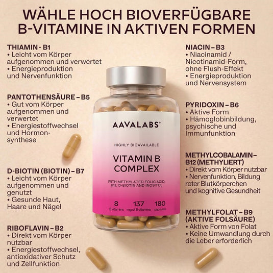 فيتامين ب كومبلكس 180 كبسولة - AAVALABS Vitamin B Complex 180 Capsules