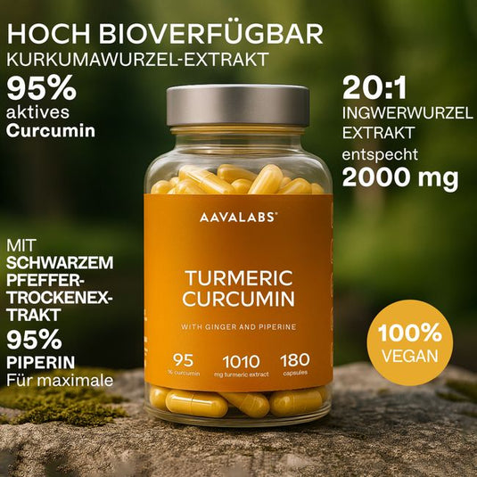 كركم مع الكركمين والفلفل والزنجبيل 180 كبسولة - AAVALABS Turmeric with Curcumin, Pepper & Ginger 180 Capsules