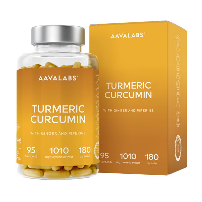 كركم مع الكركمين والفلفل والزنجبيل 180 كبسولة - AAVALABS Turmeric with Curcumin, Pepper & Ginger 180 Capsules