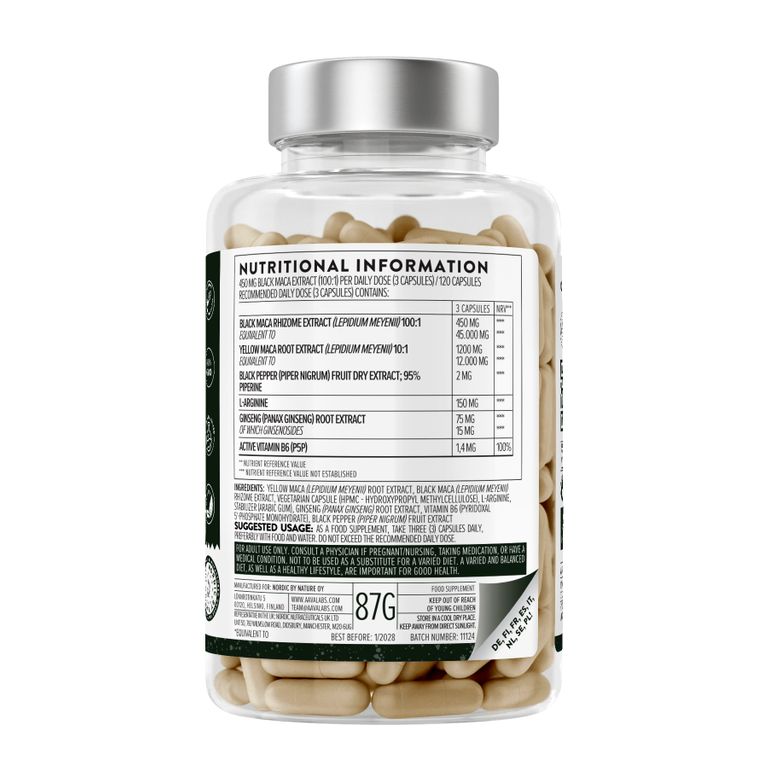 AAVALABS Maca Complex with Ginseng & L-Arginine 120 Capsules