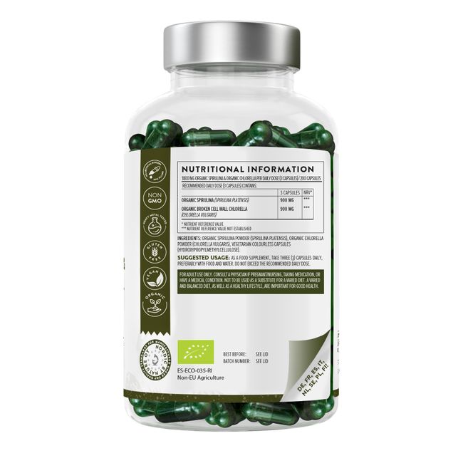 AAVALABS Organic Spirulina & Chlorella 200 Capsules