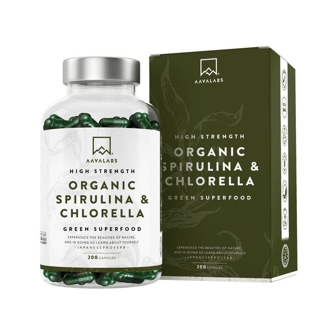 حميل الصورة في عارض المعرض ، سبيرولينا وكلوريلا عضوية 200 كبسولة - AAVALABS Organic Spirulina &amp; Chlorella 200 Capsules

