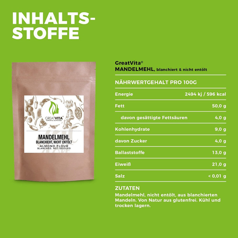 دقيق لوز مقشور طبيعي 1000 جم - GreatVita Blanched Almond Flour 1000 g