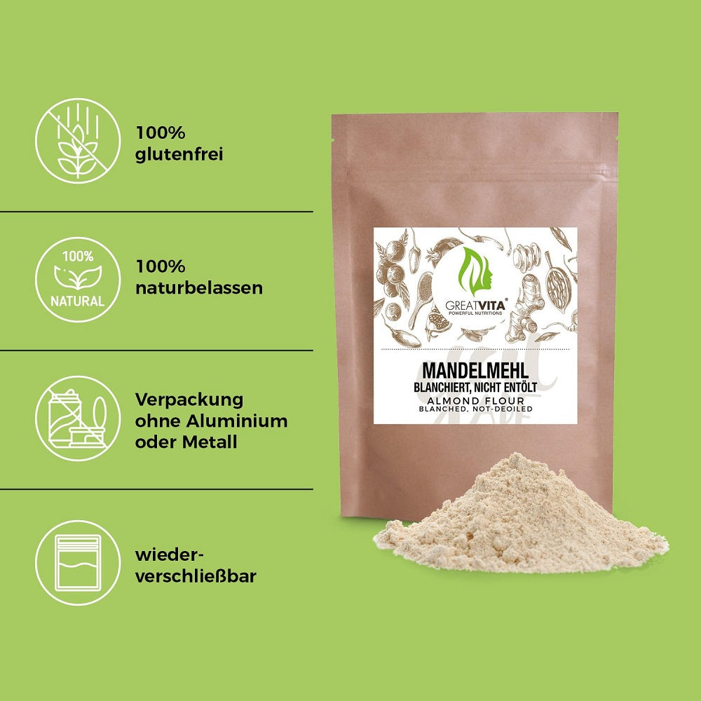 دقيق لوز مقشور طبيعي 1000 جم - GreatVita Blanched Almond Flour 1000 g