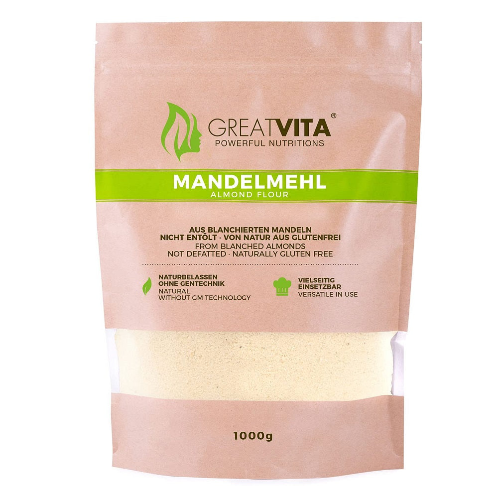 دقيق لوز مقشور طبيعي 1000 جم - GreatVita Blanched Almond Flour 1000 g