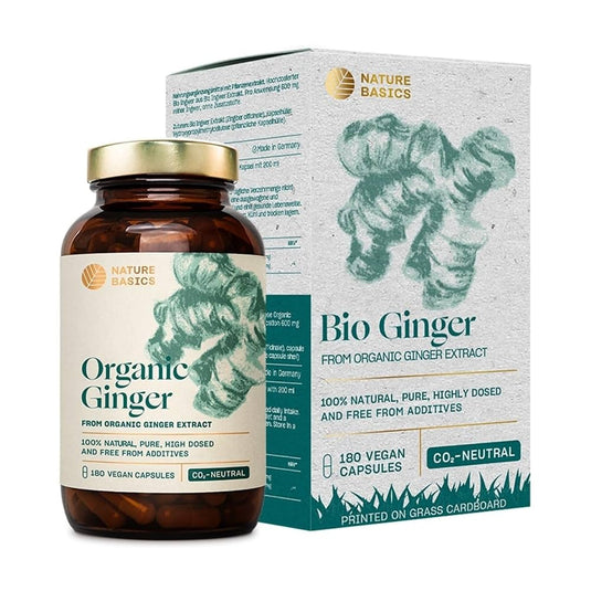 كبسولات الزنجبيل العضوي 180 كبسولة - NATURE BASICS Organic Ginger 180 Capsules