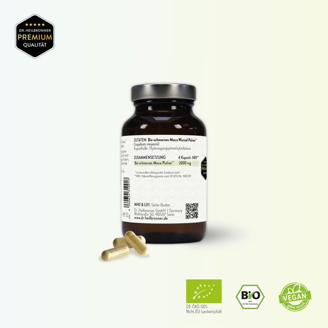 Load image into Gallery viewer, د. هايلبرونر الماكا السوداء العضوية 120 كبسولة - Dr. Heilbronner Organic Maca Black 120 Capsules
