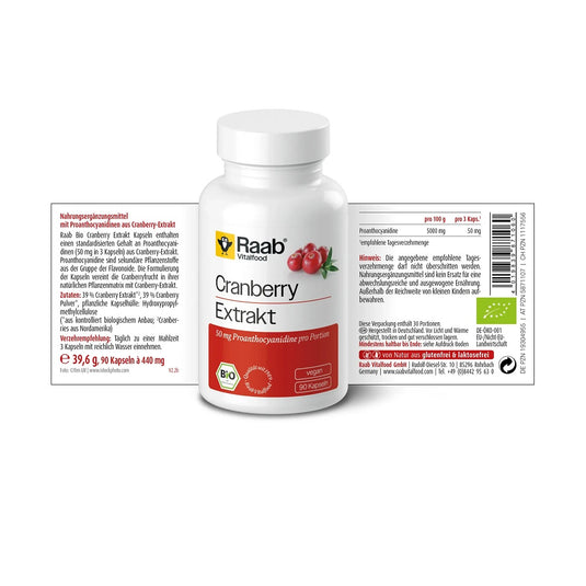 خلاصة التوت البري العضوي 90 كبسولة - Raab Vitalfood Organic Cranberry Extract 90 Capsules