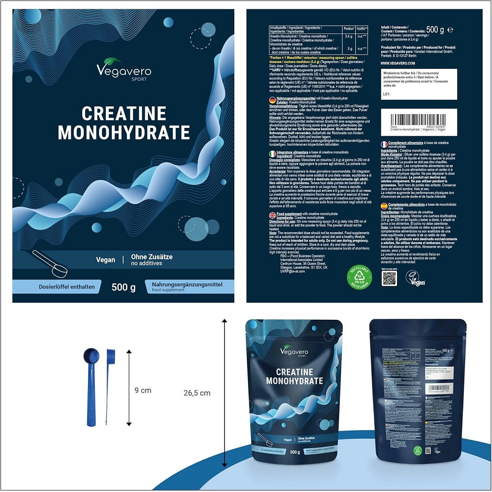 Vegavero Creatine Monohydrate Powder 500 grams