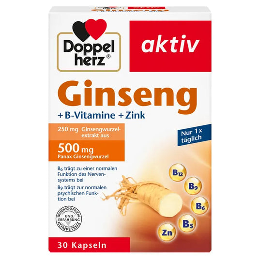 دوبل هيرز جنسنغ 250 مع فيتامينات ب وزنك 30 كبسولة - Doppelherz Ginseng 250 + B vitamins + zinc 30 Capsules