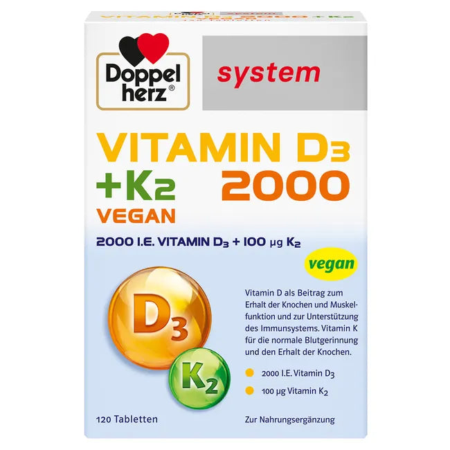 دوبل هيرز سيستم فيتامين د3 + ك2 فيجان 120 قرص - Doppelherz system Vitamin D3 + K2 Vegan  120 Tablets