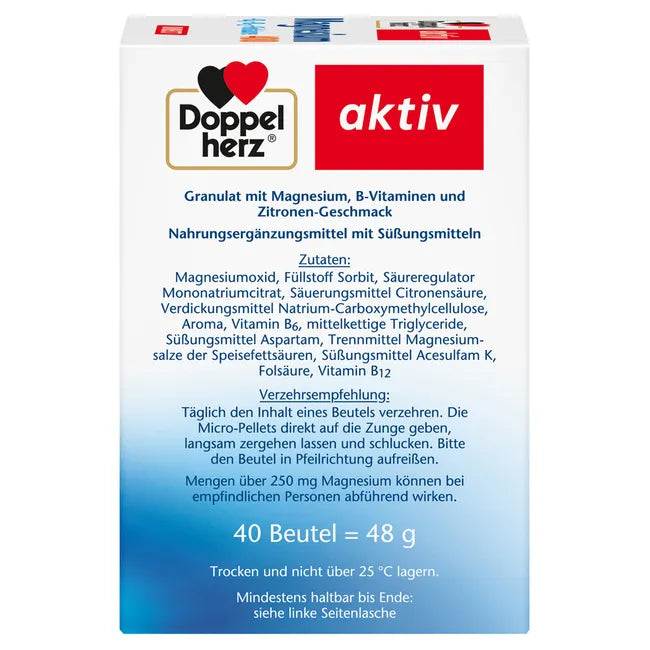 حميل الصورة في عارض المعرض ، دوبل هيرز مغنسيوم 400 دايركت 40 كيس - Doppelherz Magnesium 400 DIRECT 40 Sachets

