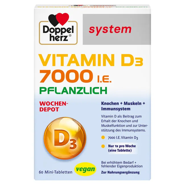 دوبل هيرز سيستم فيتامين د3 7000 وحدة نباتي 60 قرص - Doppelherz system VITAMIN D3 7000 IU Vegan 60 Tablets