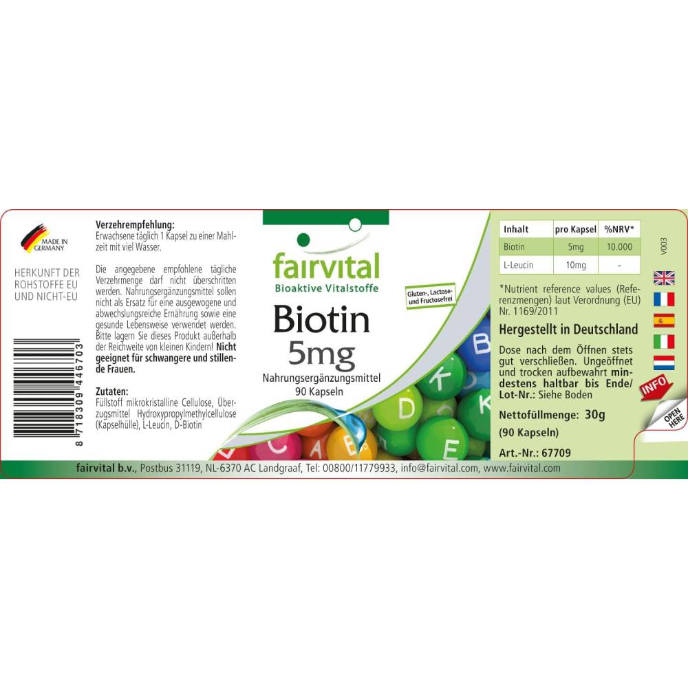 بيوتين 5 مجم 90 كبسولة - Fairvital Biotin 5 mg 90 Capsules