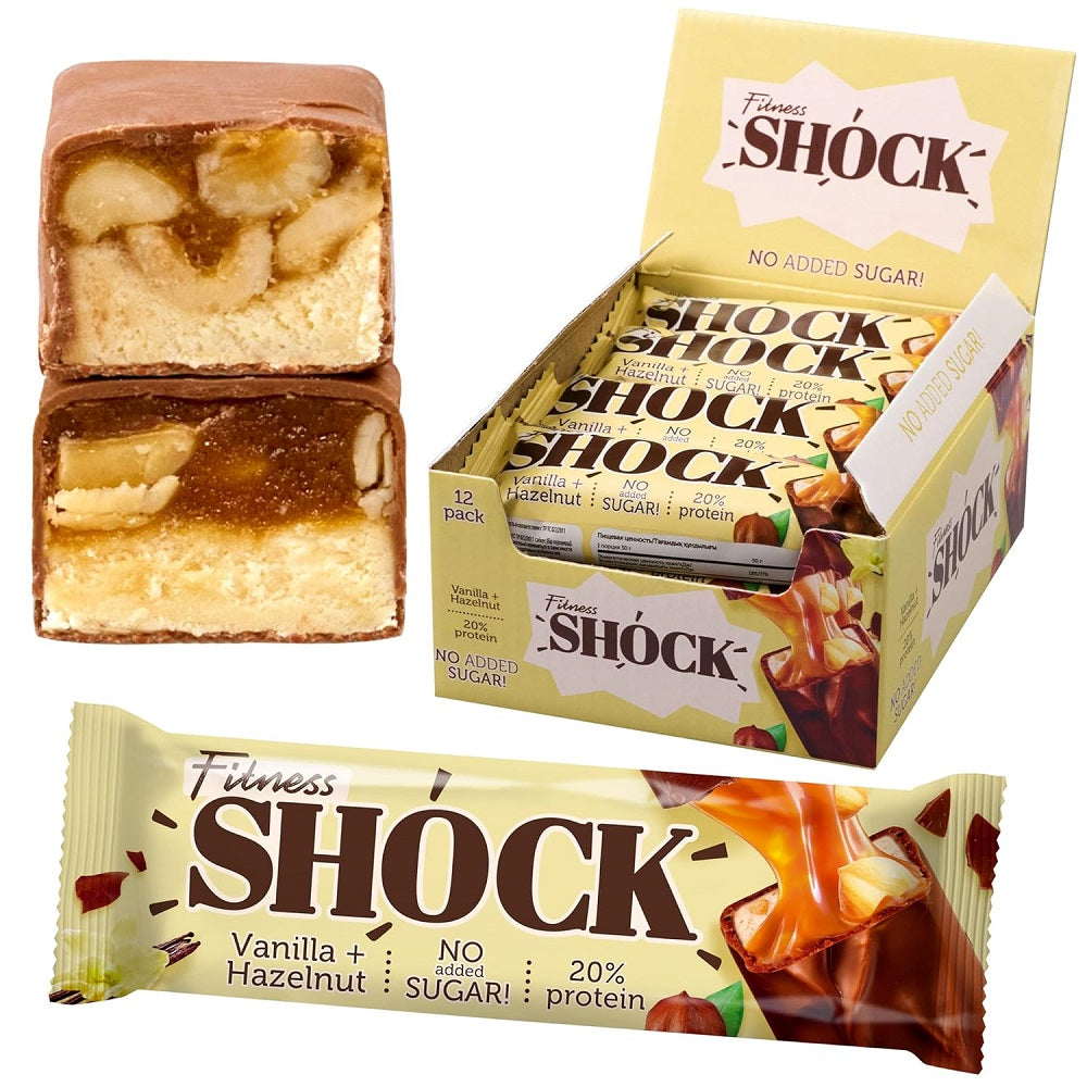 FitnesSHOCK Protein Bar Vanilla without Sugar 12 x 50 grams