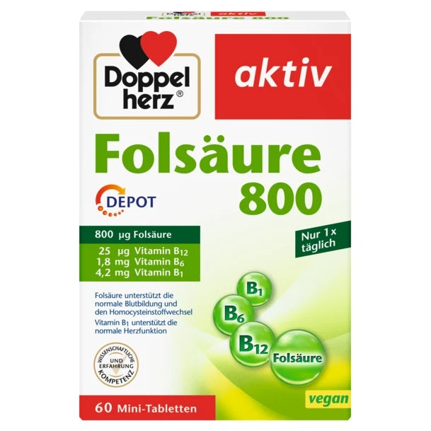 حميل الصورة في عارض المعرض ، دوبل هيرز حمض الفوليك 800 ميكج 60 قرص - Doppelherz aktiv Folic Acid 800 μg 60 Tabs
