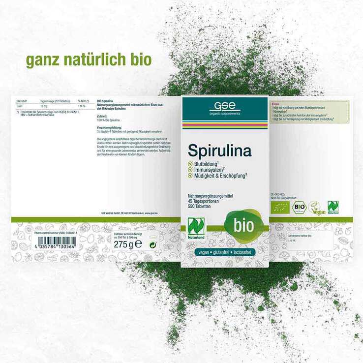 GSE Organic Spirulina 500 mg 550 Tablets