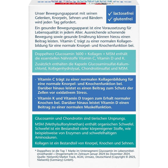 دوبل هيرز جلوكوزامين 1600 + كولاجين + ام اس ام مع فيتامين سي 40 كبسولة - Doppelherz aktiv Glucosamine 1600 + Collagen + MSM + Vitamin C 40 Caps