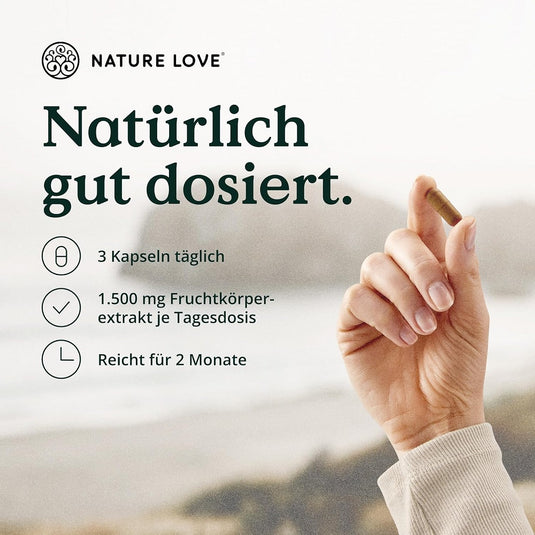 فطر عرف الأسد الطبيعي 180 كبسولة - NATURE LOVE Lions Mane 180 Capsules