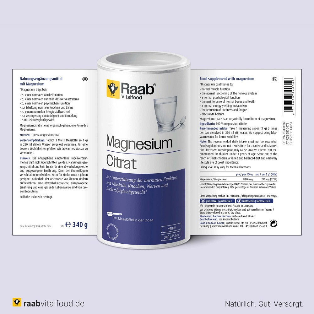 Raab Vitalfood Magnesium Citrate Powder 340 grams