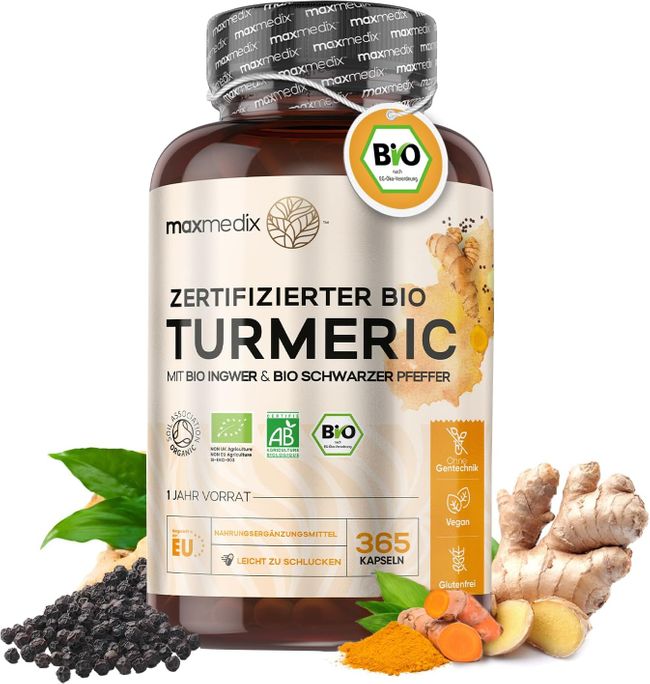 كبسولات الكركم العضوي أعلى تركيز 365 كبسولة - maxmedix Organic Turmeric 365 Capsules