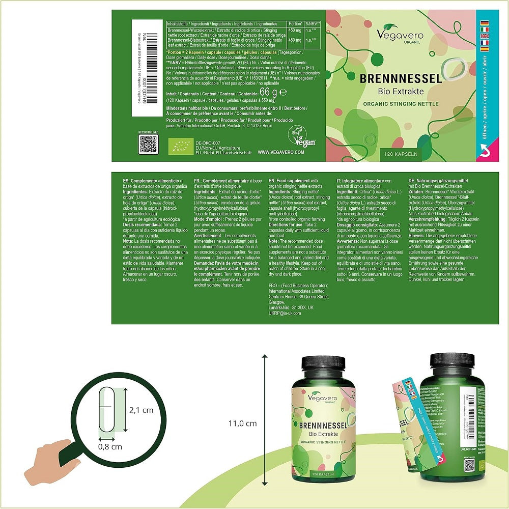 Vegavero Organic Stinging Nettle 120 Capsules