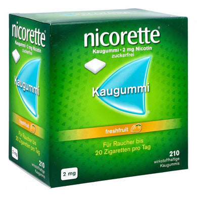 نيكوريـت علكة مضغ 2 مجم بنكهة الفواكه الطازجة (210 قطعة) - nicorette chewing gum 2 mg freshfruit (210 pieces)
