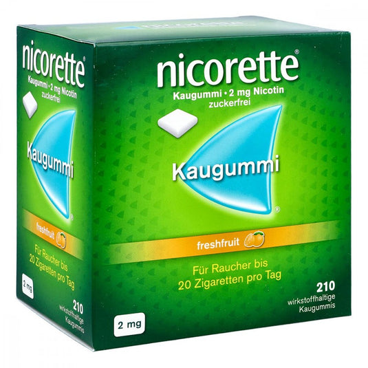 نيكوريـت علكة مضغ 2 مجم بنكهة الفواكه الطازجة (210 قطعة) - nicorette chewing gum 2 mg freshfruit (210 pieces)
