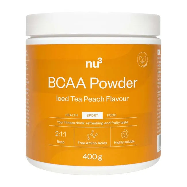 نو3 مسحوق بي سي إيه إيه بنكهة آيس تي الخوخ 400 جم - nu3 BCAA Powder Iced Tea Peach Flavour 400 Gm