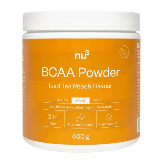 نو3 مسحوق بي سي إيه إيه بنكهة آيس تي الخوخ 400 جم - nu3 BCAA Powder Iced Tea Peach Flavour 400 Gm
