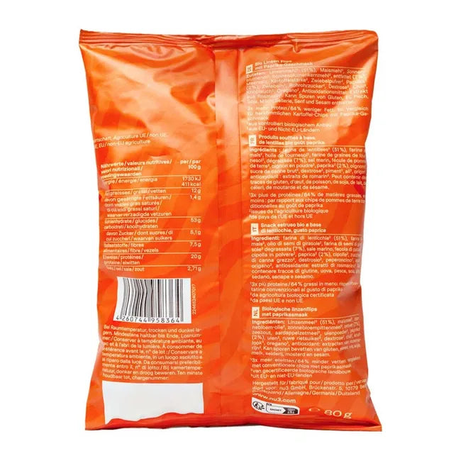 nu3 أورجانيك مقرمشات بروتين بالبابريكا 80 جرام 3 عبوات - nu3 Organic Protein Flips, Paprika 80 gm 3 Packs