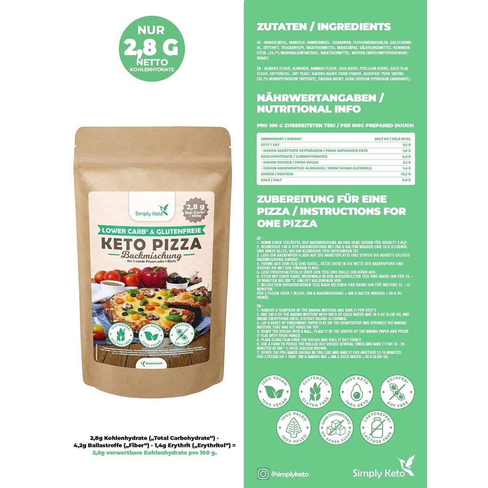 Simply Keto Lower Carb Pizza Mix 290 grams