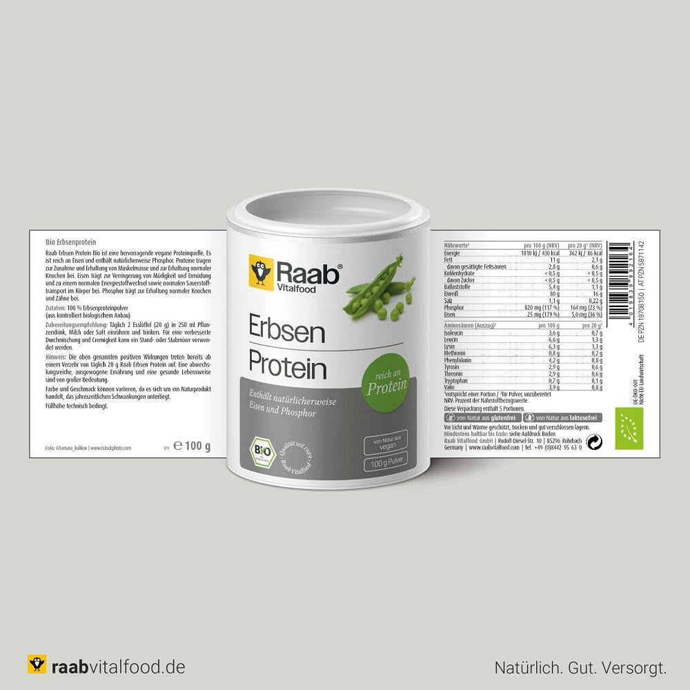 مسحوق بروتين البازلاء العضوي من رآب فيتال فود 400 جم - Raab Vitalfood Organic Pea Protein Powder 400 gm