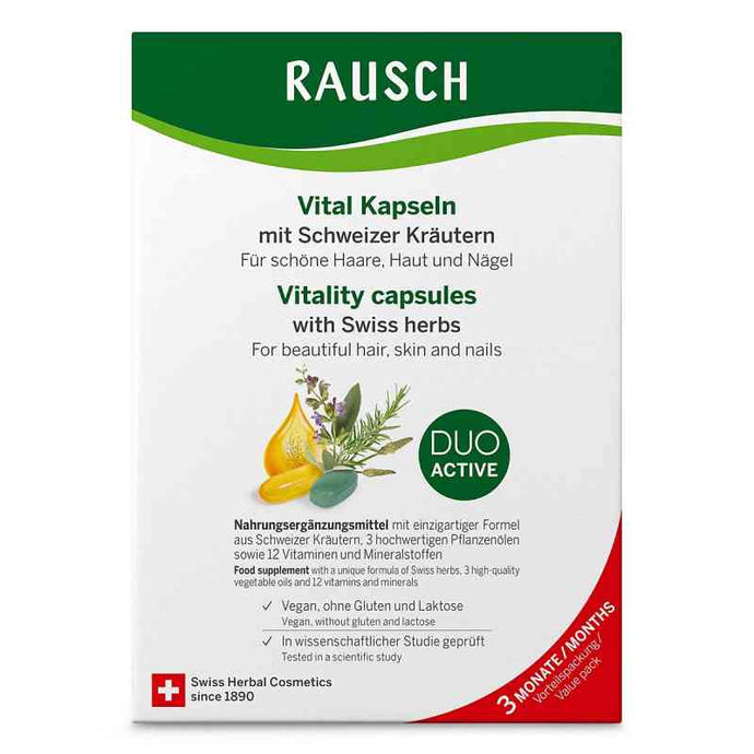 RAUSCH Hair, Skin and Nails Vitamins Capsules for 3 Months - RAUSCH Swiss Herbal Vitality Caps 3 Month Package 