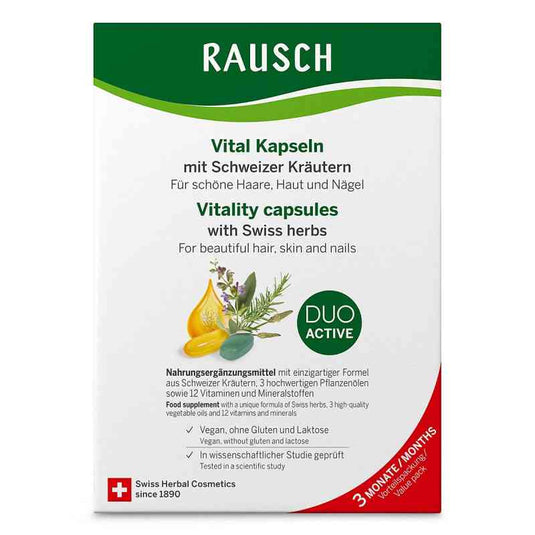 RAUSCH Hair, Skin and Nails Vitamins Capsules for 3 Months - RAUSCH Swiss Herbal Vitality Caps 3 Month Package 