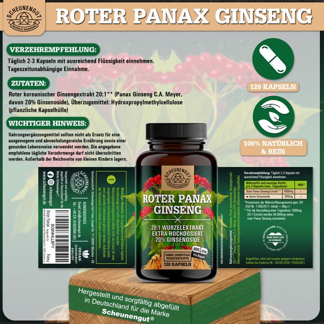 حميل الصورة في عارض المعرض ، شويننجوت الجنسنغ الأحمر بانكس 120 كبسولة - Scheunengut Red Panax Ginseng 120 Caps
