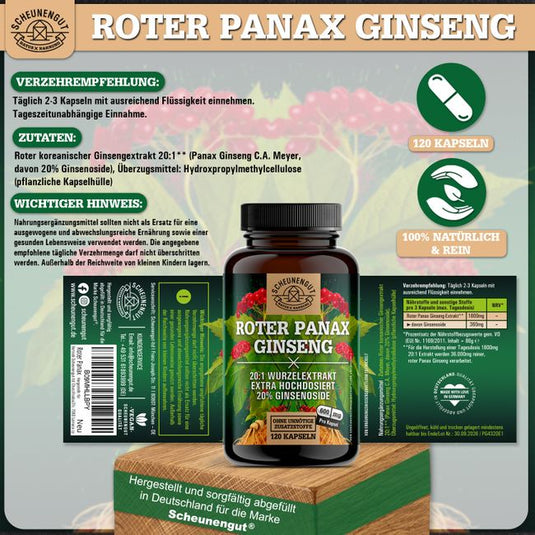 شويننجوت الجنسنغ الأحمر بانكس 120 كبسولة - Scheunengut Red Panax Ginseng 120 Caps