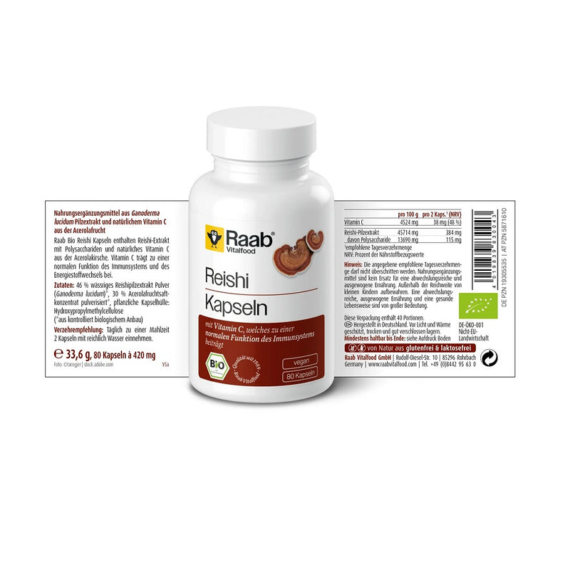 Load image into Gallery viewer, Raab Vitalfood Organic Reishi 80 Capsules
