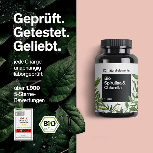 ناتشورال إليمنتس سبيرولينا وكلوريلا عضوية 500 قرص - natural elements Organic Spirulina & Chlorella 500 Tablets