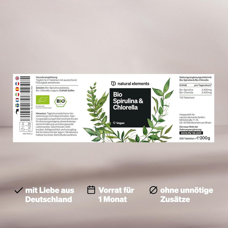 حميل الصورة في عارض المعرض ، ناتشورال إليمنتس سبيرولينا وكلوريلا عضوية 500 قرص - natural elements Organic Spirulina &amp; Chlorella 500 Tablets
