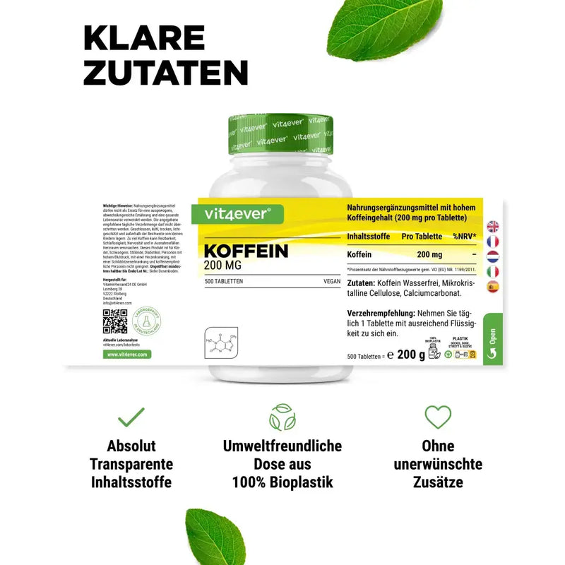 حميل الصورة في عارض المعرض ، فيت فور إيفر كافيين 200 مجم 500 قرص - Vit4ever Caffeine 200 mg 500 Tablets
