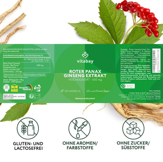 فيتاباي خلاصة الجنسنغ الأحمر بانكس 600 مجم – 120 كبسولة - Vitabay Red Panax Ginseng Extract 600mg - 120 Capsules